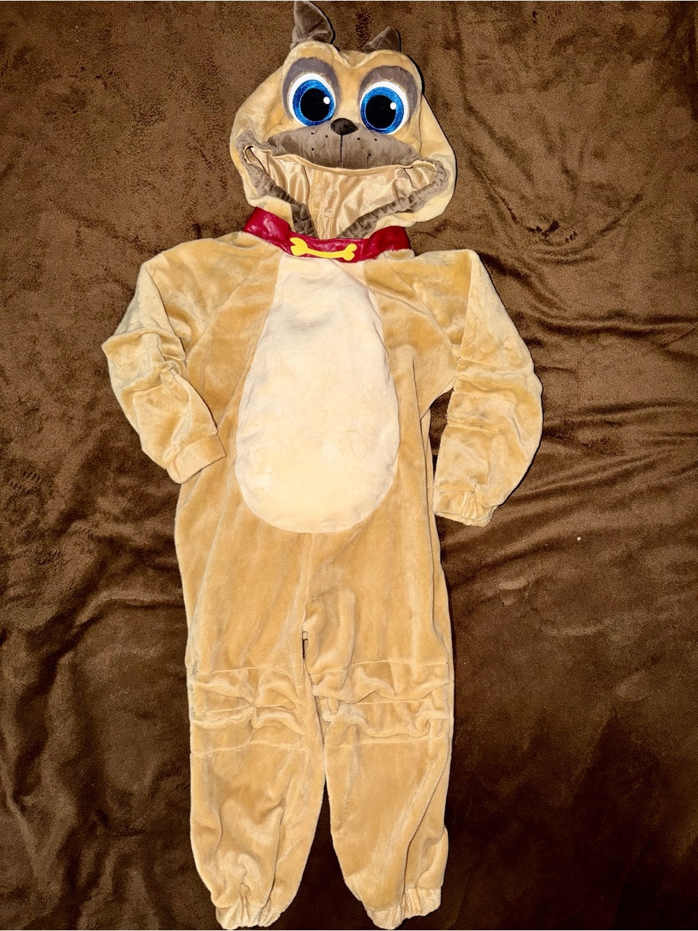 Kids Plush Rolly Costume - Tan with Red Collar